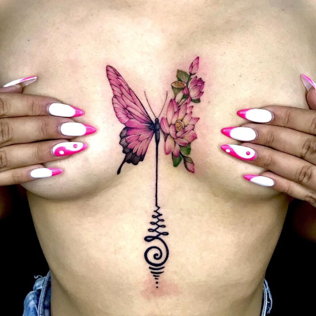 Butterfly and Red rose tattoo