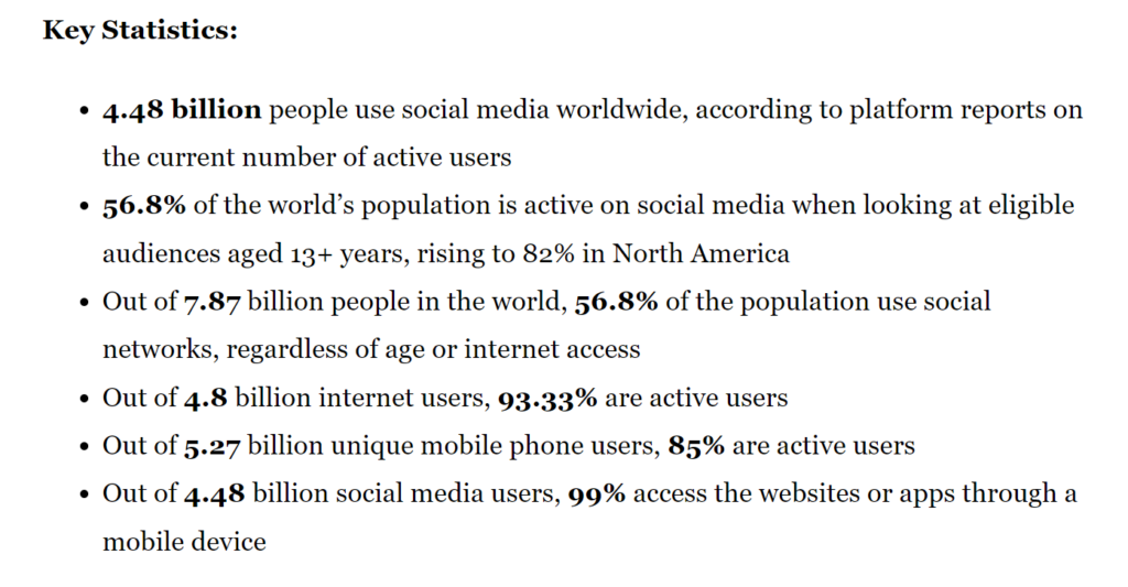 Key Statistics Of Social Media Users